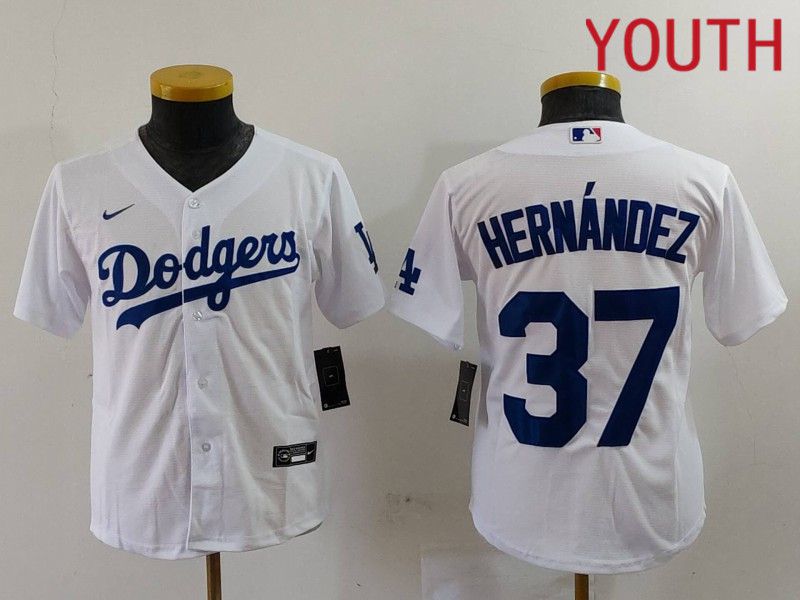 Youth Los Angeles Dodgers 37 Hernandez White Nike Game 2024 MLB Jersey style 724